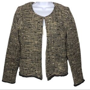 Rory Beca Open Front Blounce Tweed Coat Metallic Wool Blend Blazer Vintage
